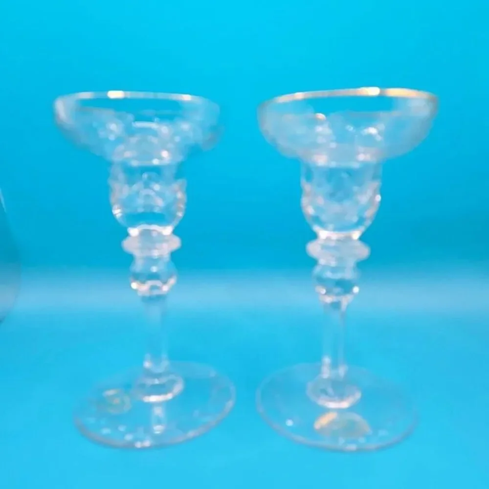Crystal and 24K gold rimmed candle holders